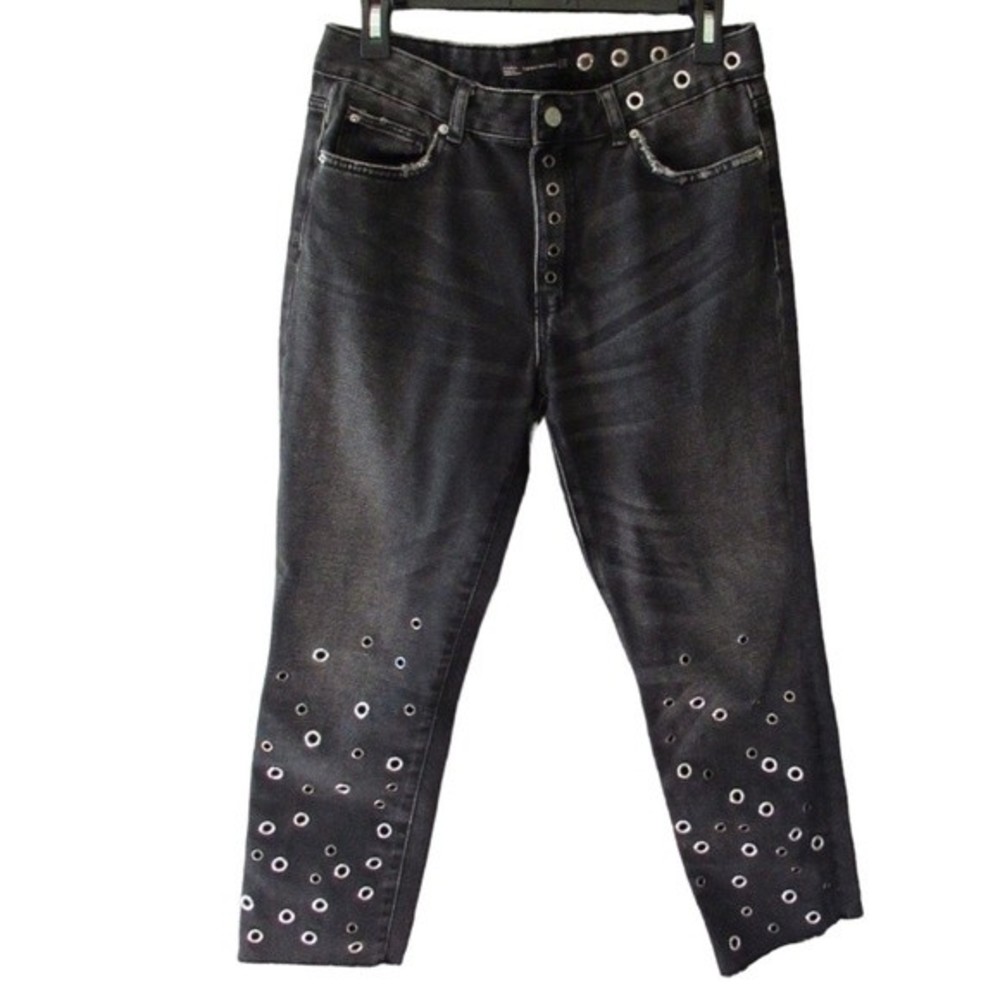 Zara Black Black Denim Grommet Jeans